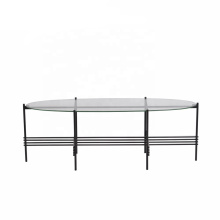 Mayco Living Room Black Metal Oval Glass Coffee Table